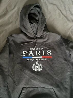 Balenciaga Black Hoodie with Red & Blue Tricolor Accent